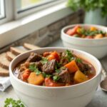 Delicious and hearty crock pot beef stew with vibrant vegetables and tender beef