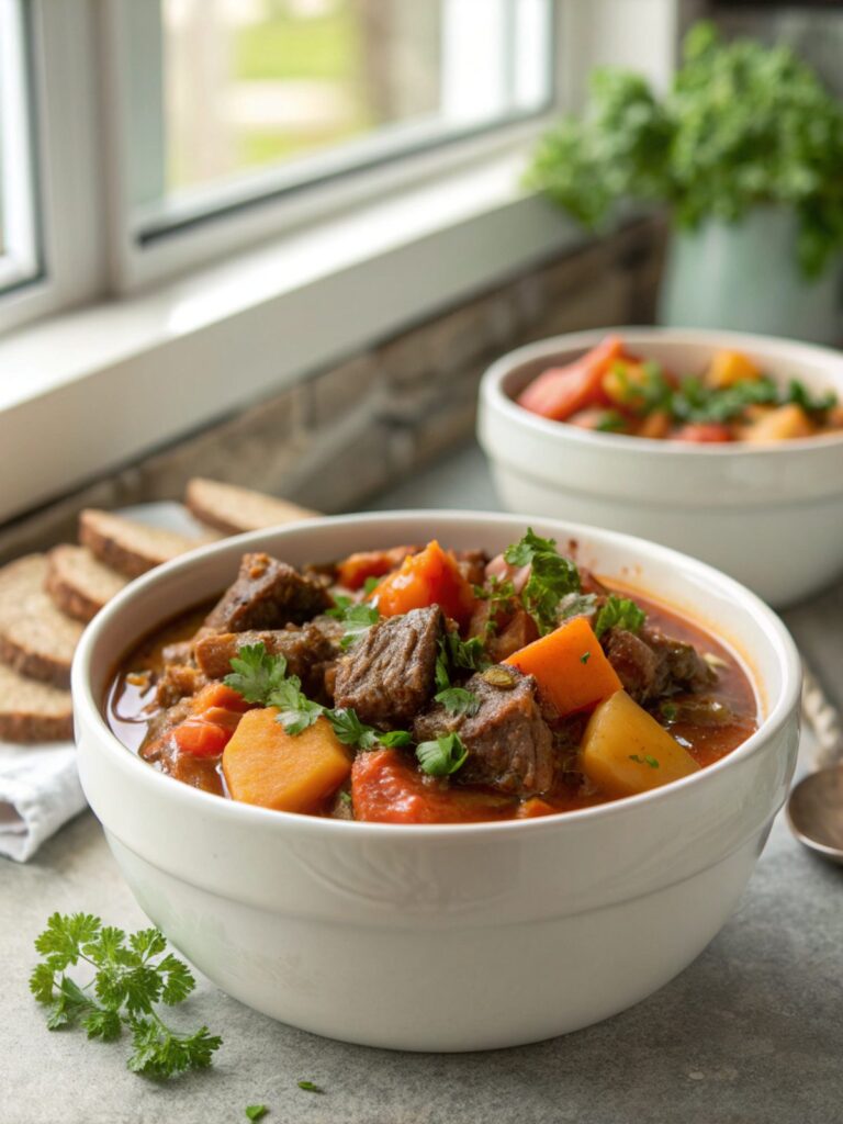 Delicious and hearty crock pot beef stew with vibrant vegetables and tender beef