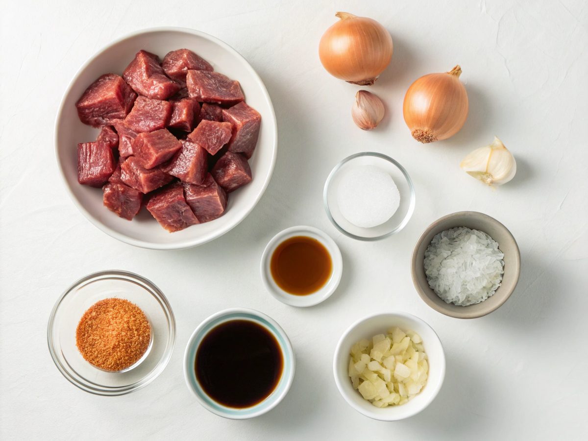 Crock Pot Beef Tips ingredients layout