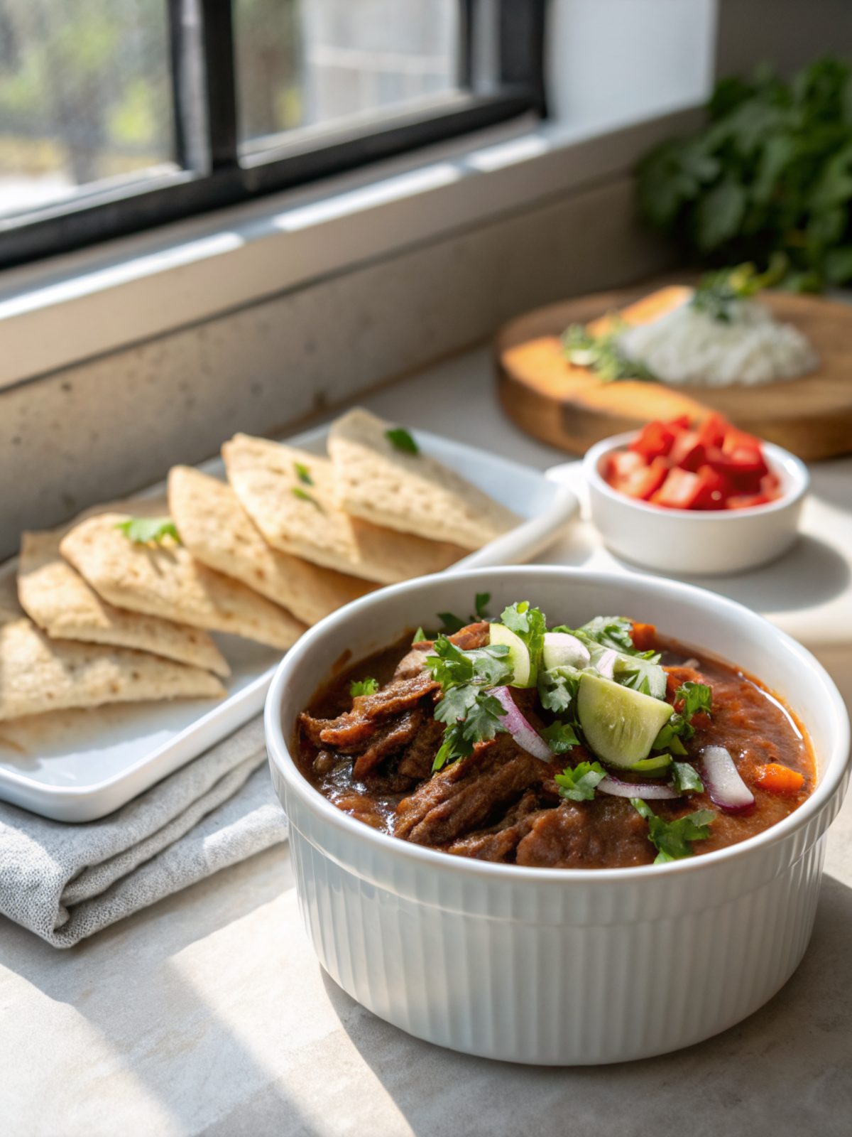 Delicious Crockpot Birria de Res served elegantly, capturing its rich flavors.