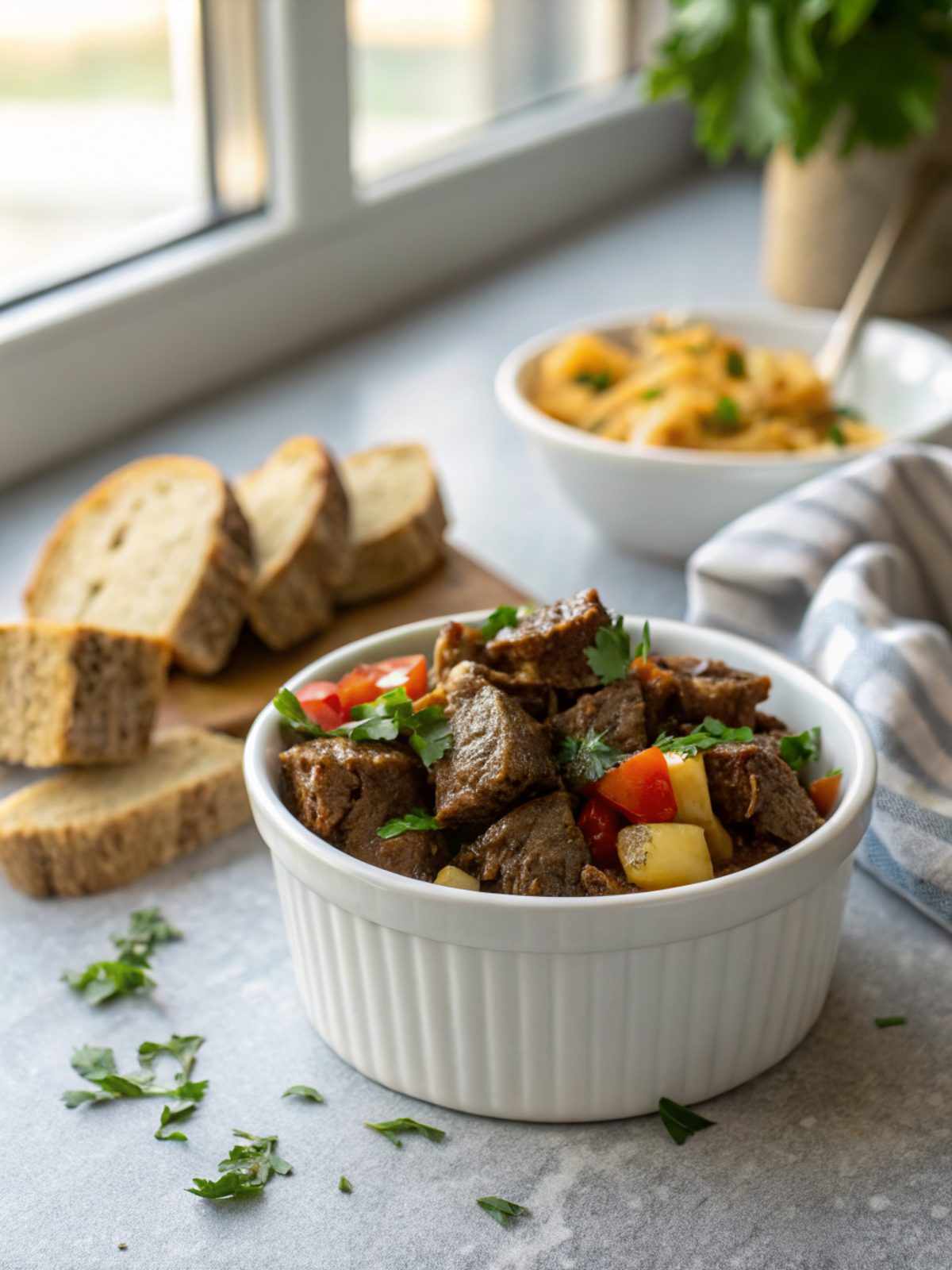 Delicious final dish of Garlic Butter Beef Bites made in a crockpot