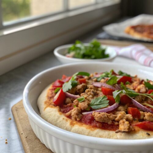SEO-friendly alt text describing the featured image, including the ground chicken pizza crust keyword