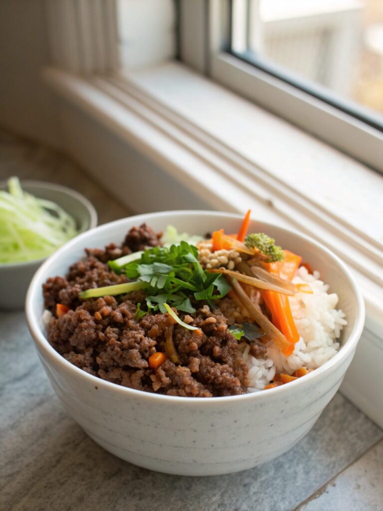 Hero image featuring the Korean Ground Beef Bowl
