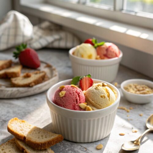 Close-up of freshly made Ninja Creami Protein Ice Cream served in a bowl
