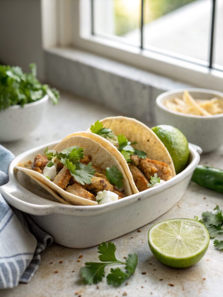 Street-style chicken tacos completed with vibrant toppings and garnishes