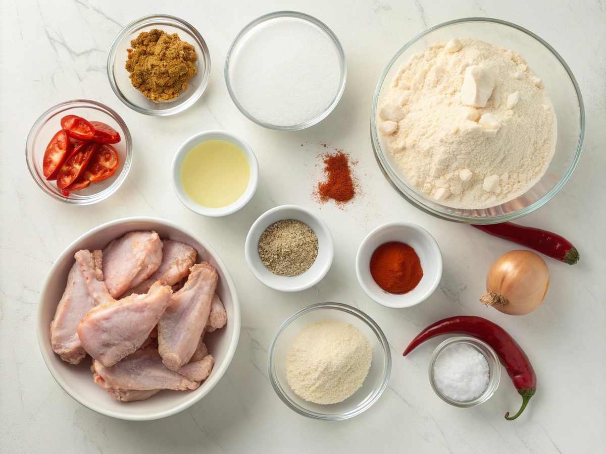 Ingredients for extra crispy southern fried chicken wings