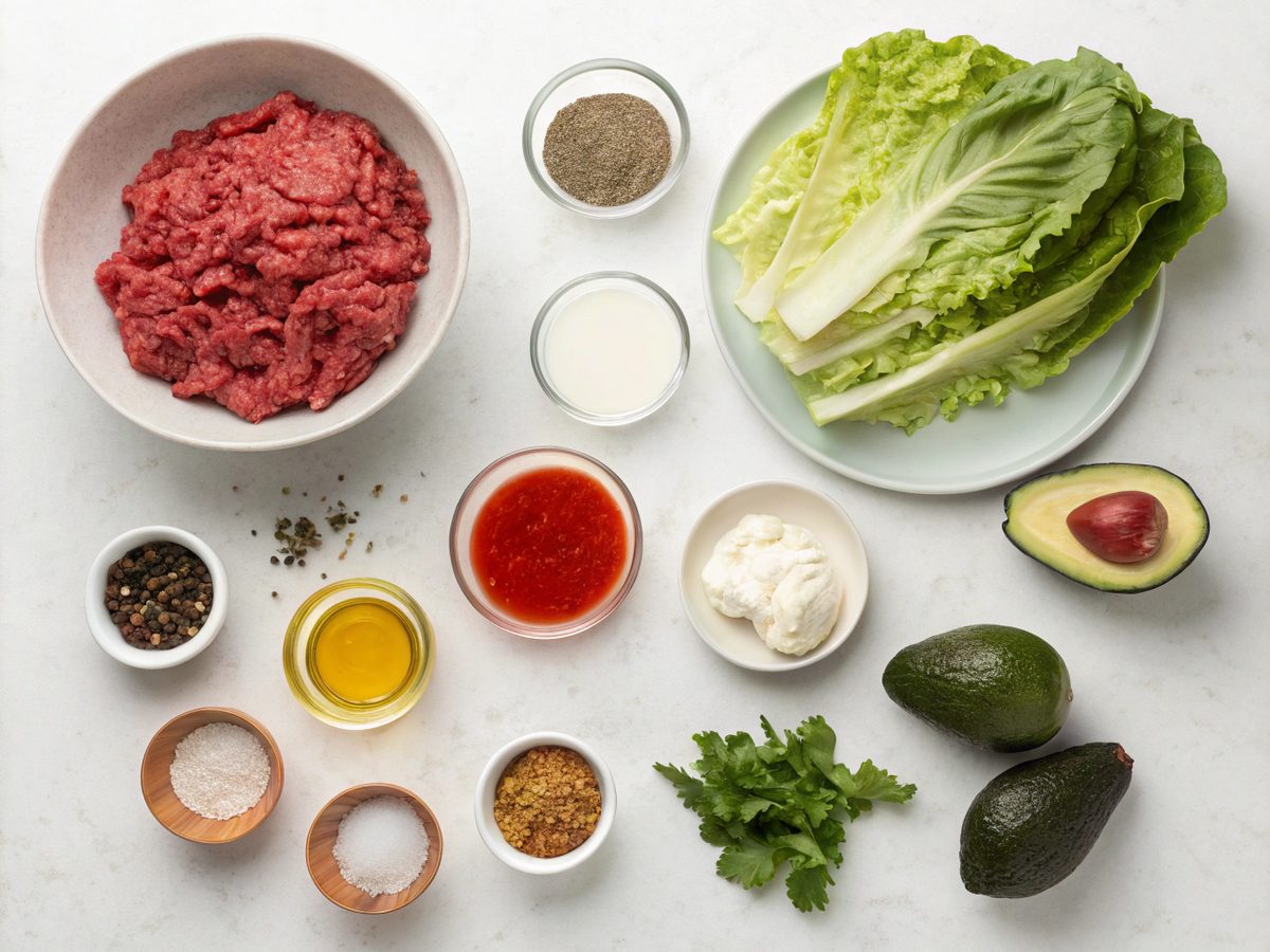 A vibrant assortment of ingredients for Mexican Ground Beef Lettuce Wraps
