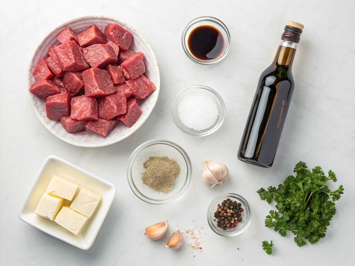 Ingredients used for making Garlic Butter Beef Bites