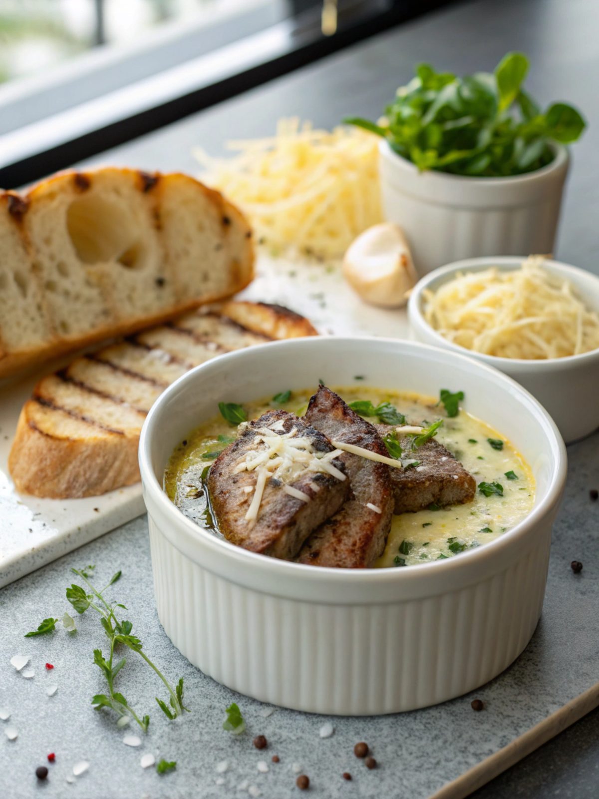 Main image showcasing Garlic Butter Steak with creamy Parmesan Sauce