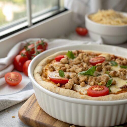 Tasty ground chicken pizza crust ready to serve