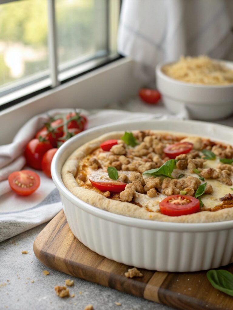 Tasty ground chicken pizza crust ready to serve