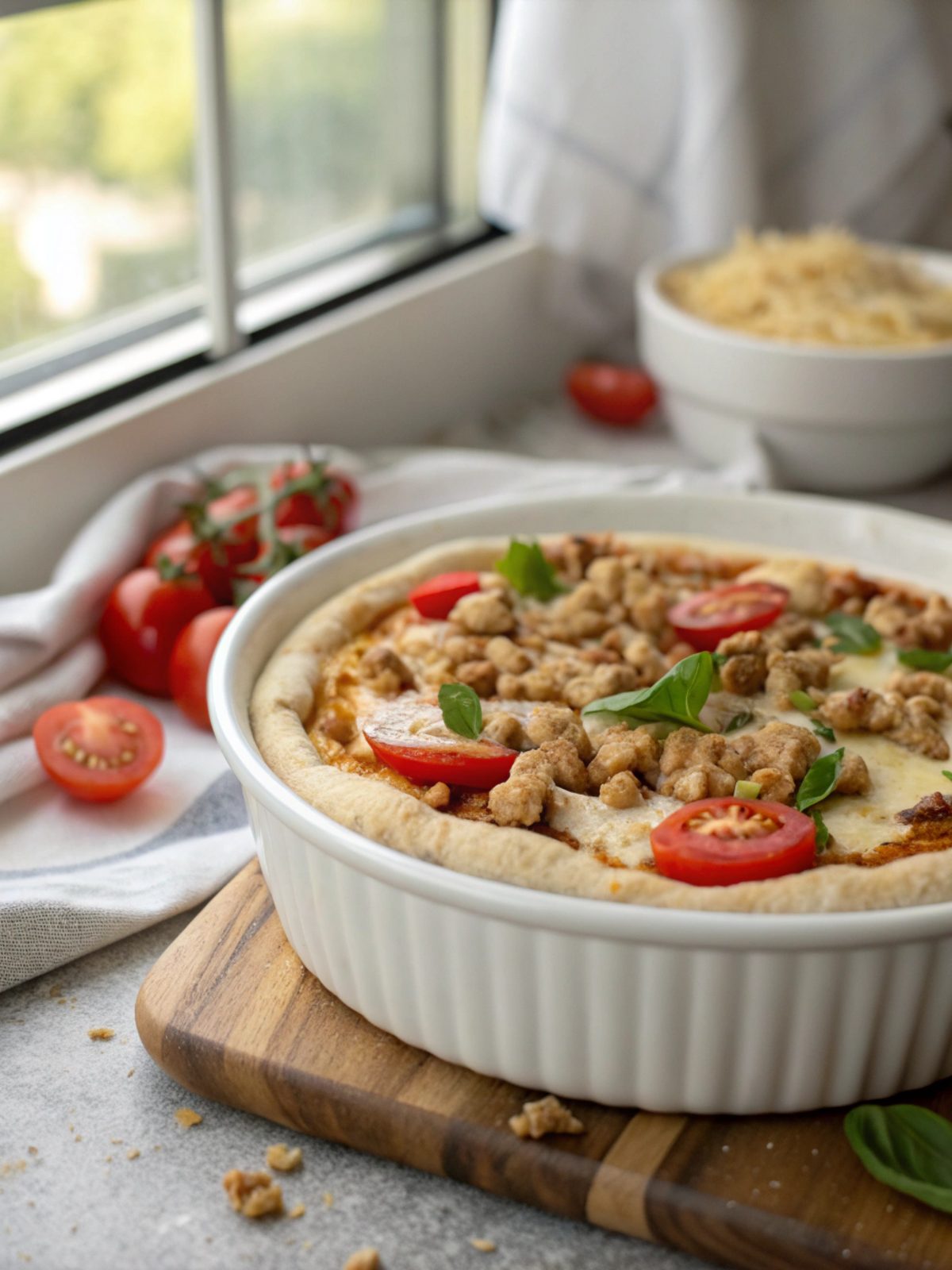 Tasty ground chicken pizza crust ready to serve