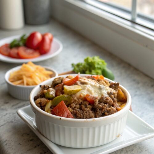 Close-up of Hamburger Supreme Casserole fresh from the oven