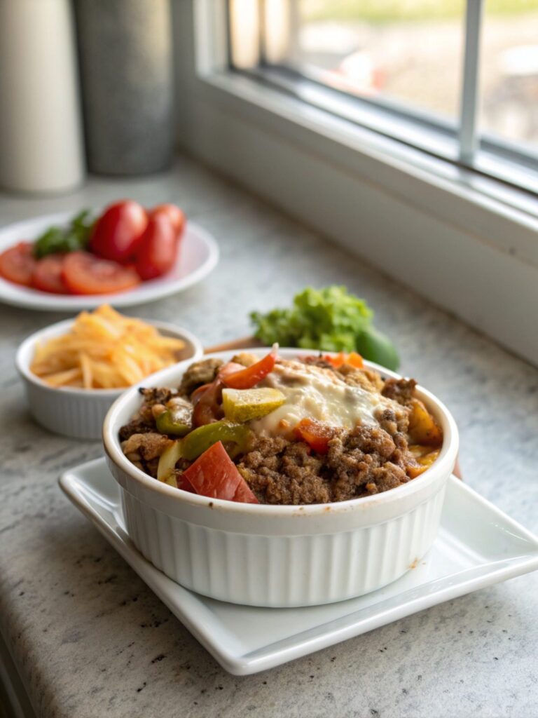 Close-up of Hamburger Supreme Casserole fresh from the oven
