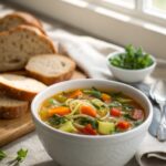 A bowl of heartwarming Veggie Crockpot Soup ready to be enjoyed