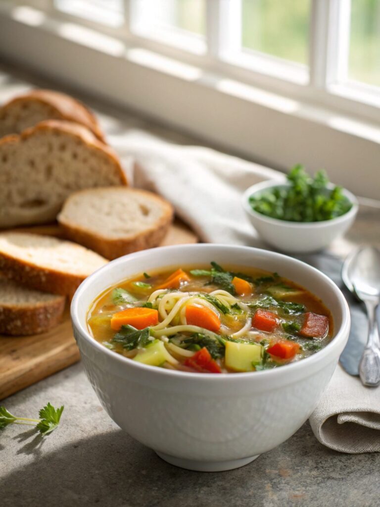 A bowl of heartwarming Veggie Crockpot Soup ready to be enjoyed