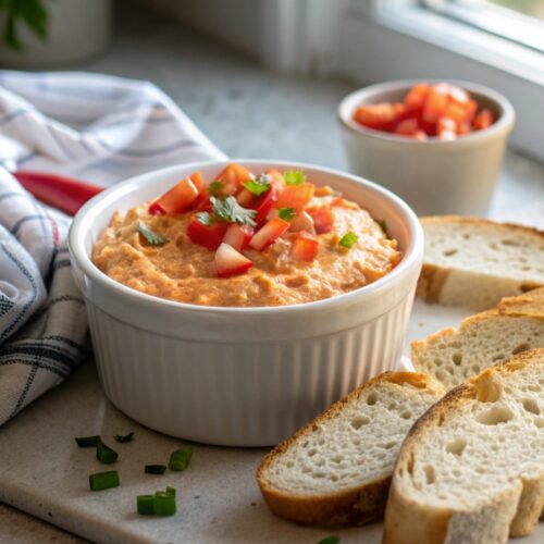 A mouth-watering look at the finished High Protein Buffalo Chicken Dip