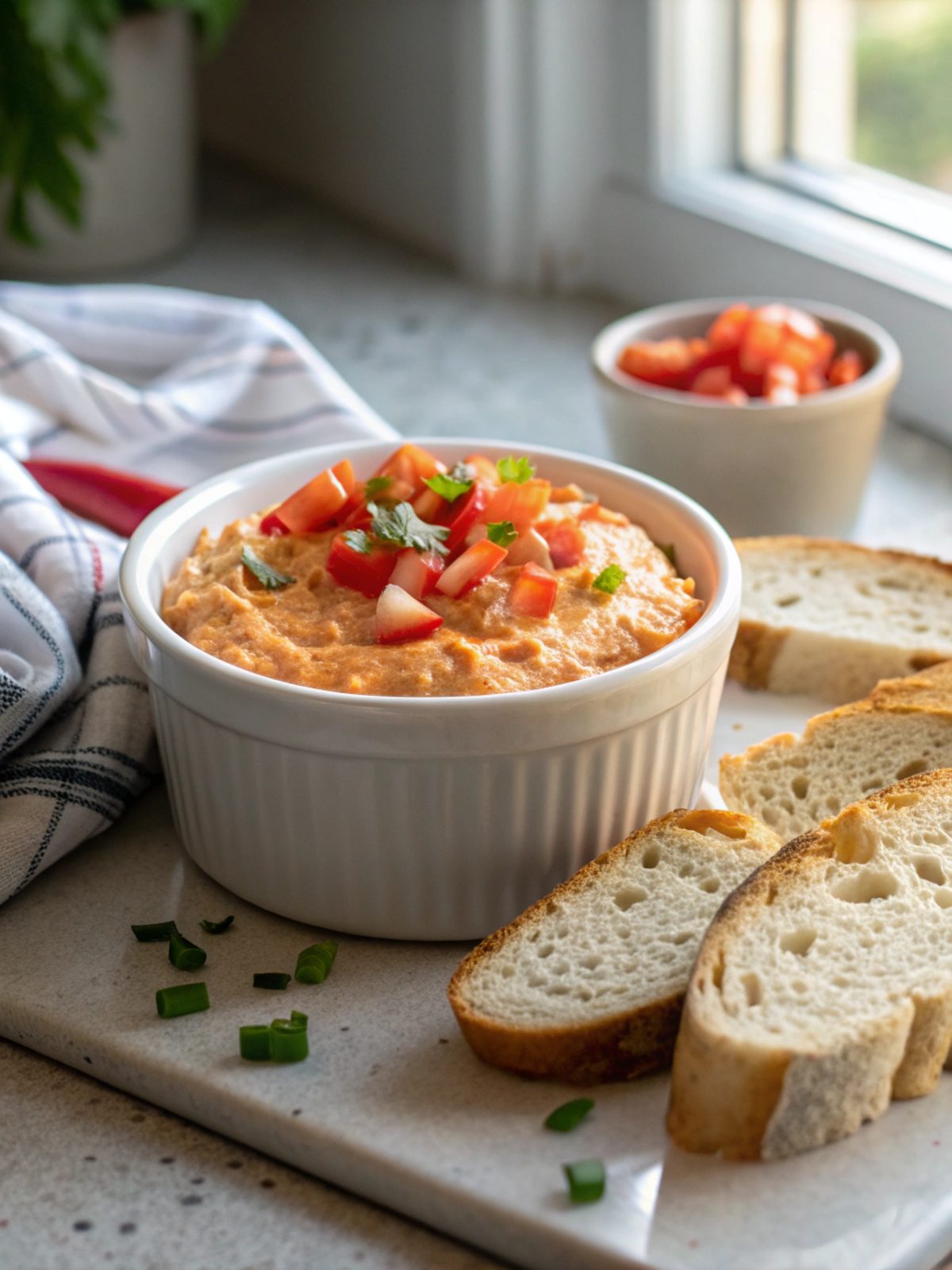 A mouth-watering look at the finished High Protein Buffalo Chicken Dip