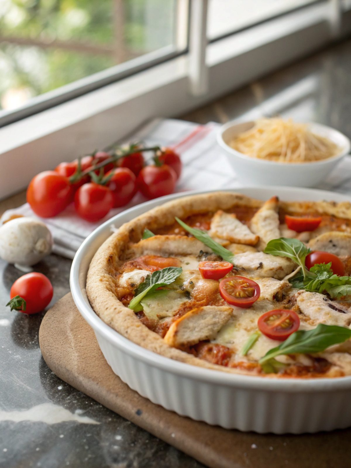 Featuring a mouthwatering high protein chicken pizza