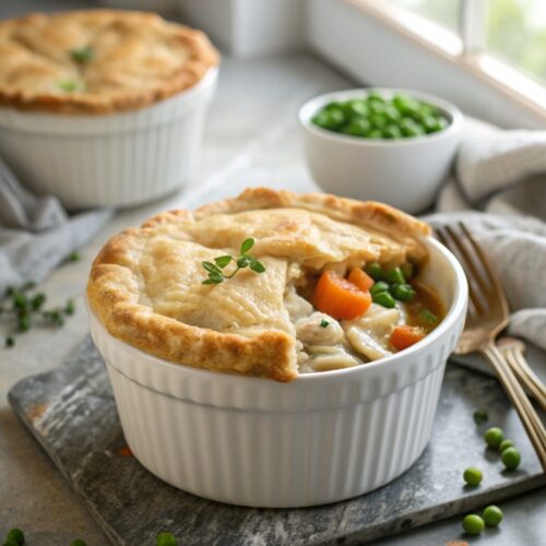 Perfectly baked homemade chicken pot pie with a golden crust.