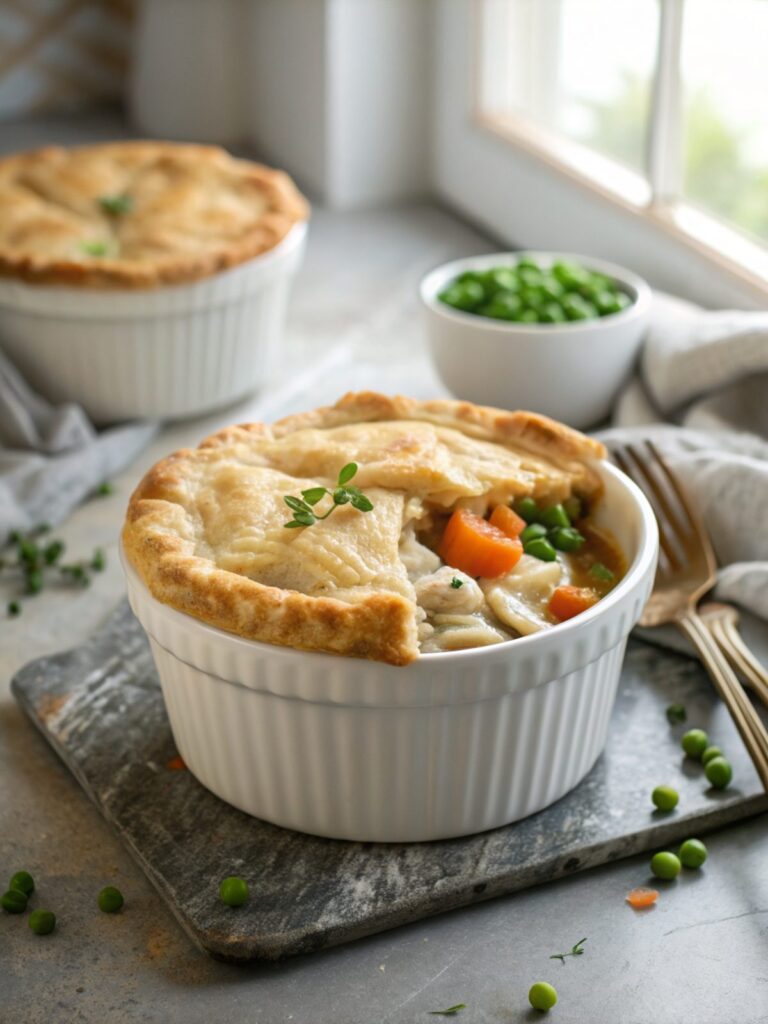 Perfectly baked homemade chicken pot pie with a golden crust.