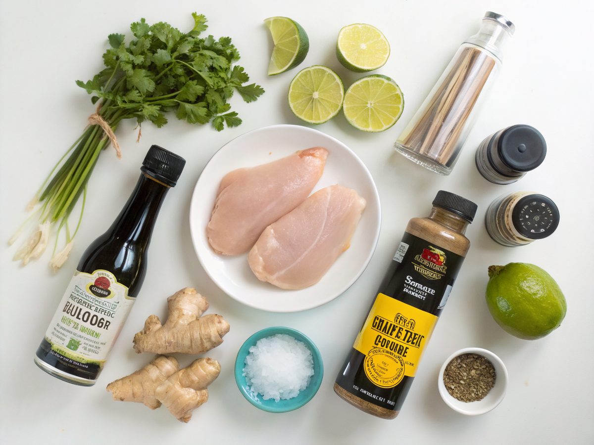Flat lay of ingredients for Chinese Coconut Chicken Recipe