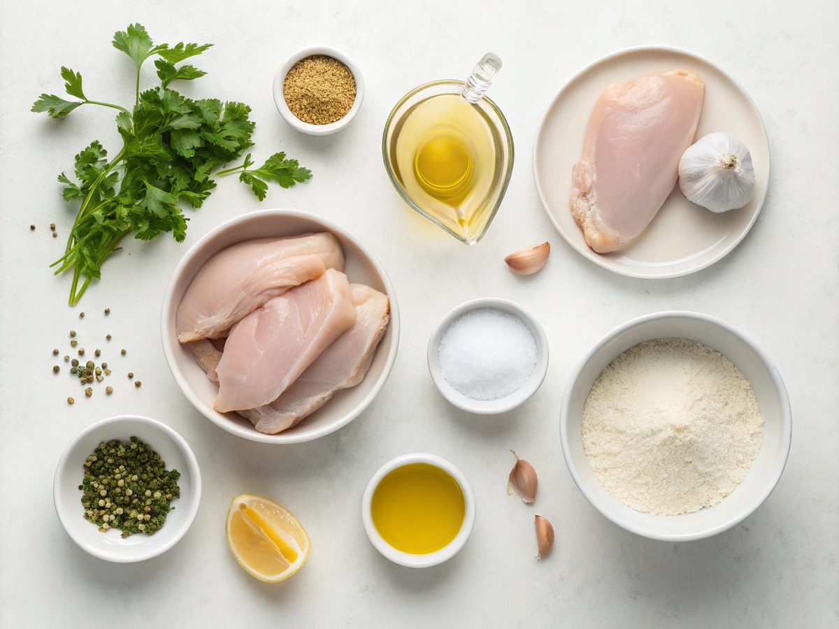 A detailed image of ingredients for creamy smothered chicken recipe.