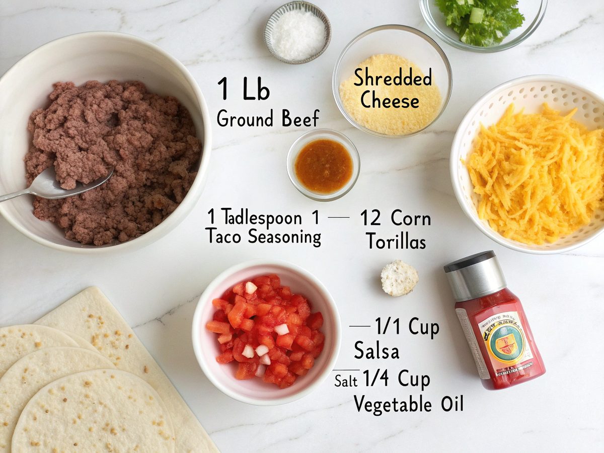 Required ingredients for making crispy cheesy beef taquitos
