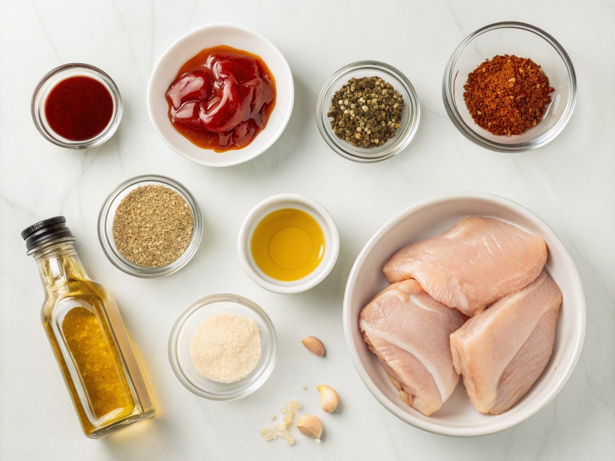 A display of ingredients for Crockpot Honey Garlic Chicken Recipe