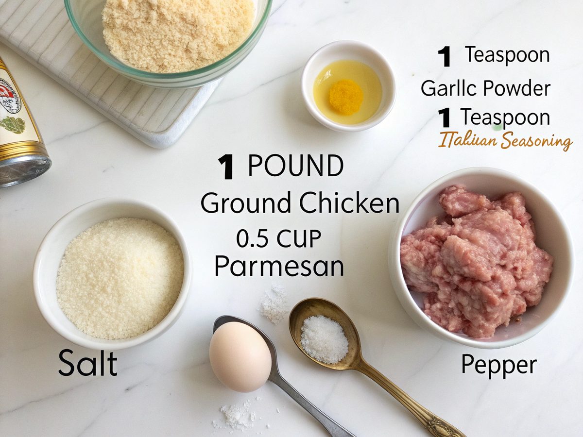 Flat lay of ingredients for ground chicken pizza crust