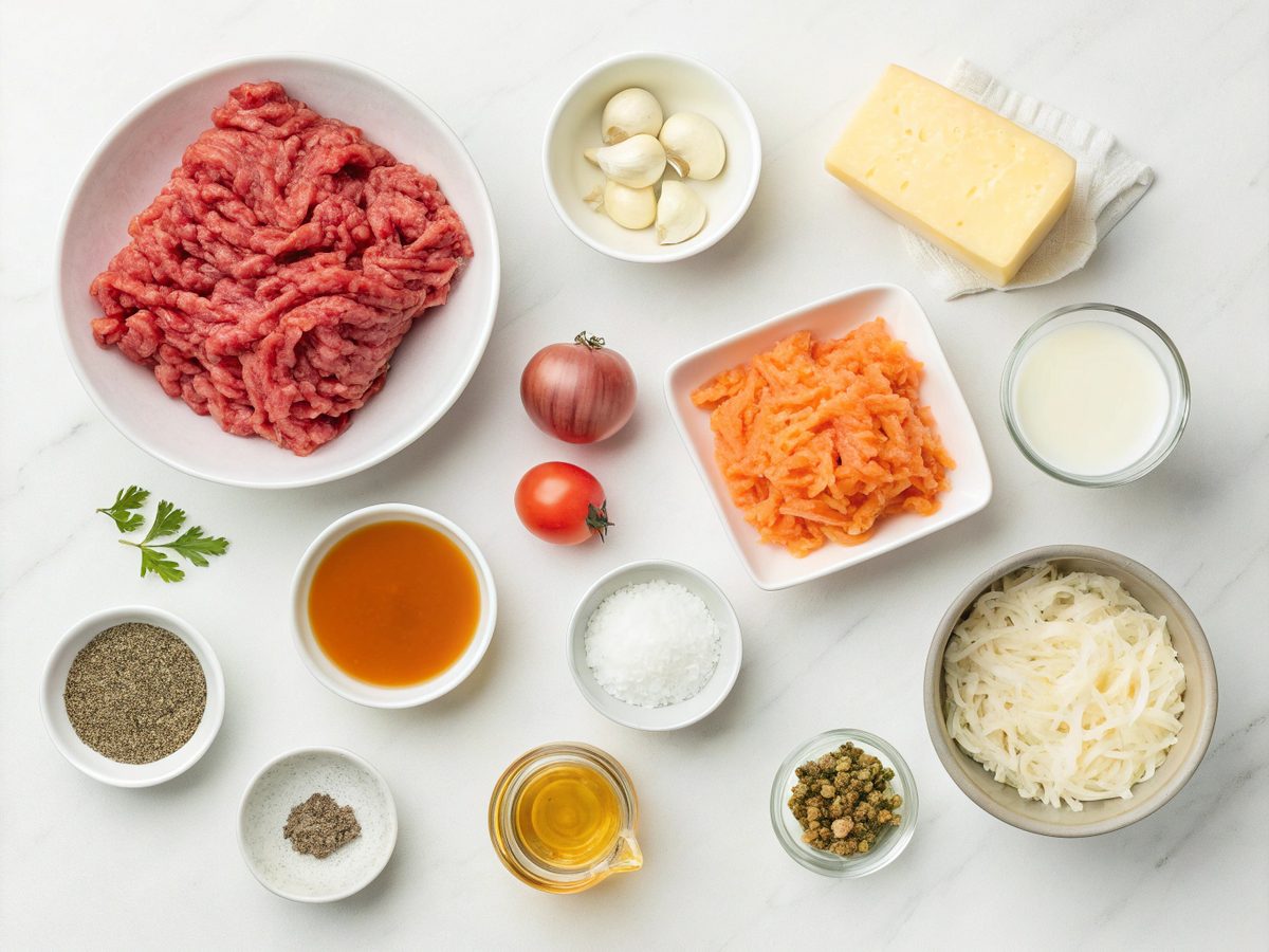 SEO-friendly alt tag for ingredients of keto beef cheeseburger soup