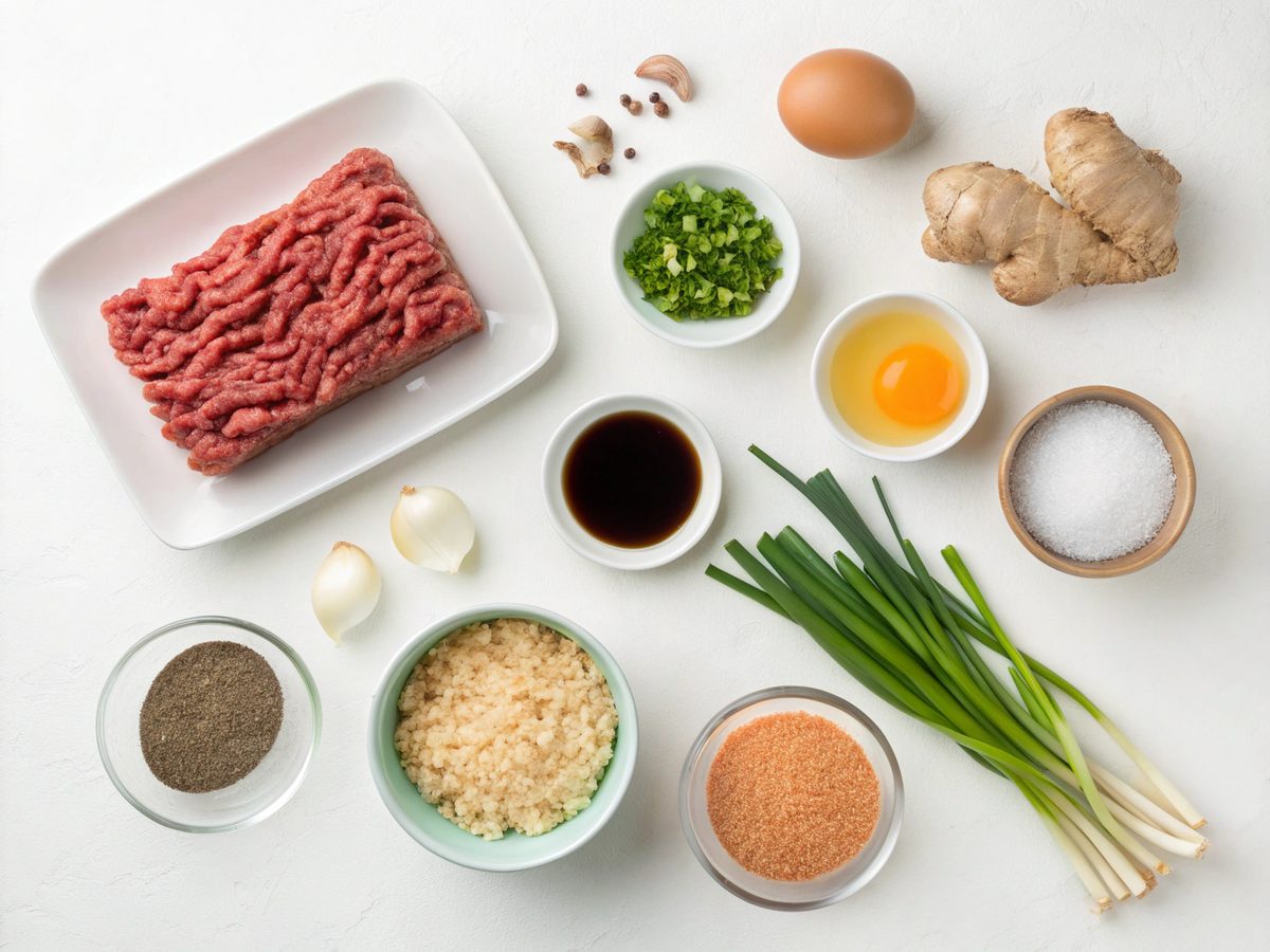 Visual illustration of ingredients for Mongolian Beef Meatballs