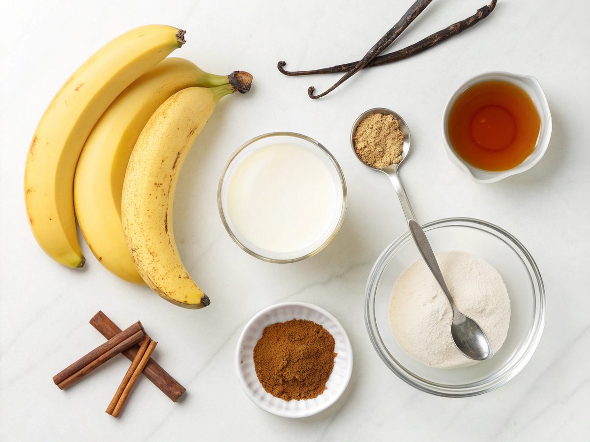 A flat lay of ingredients used to make Ninja Creami Banana Ice Cream