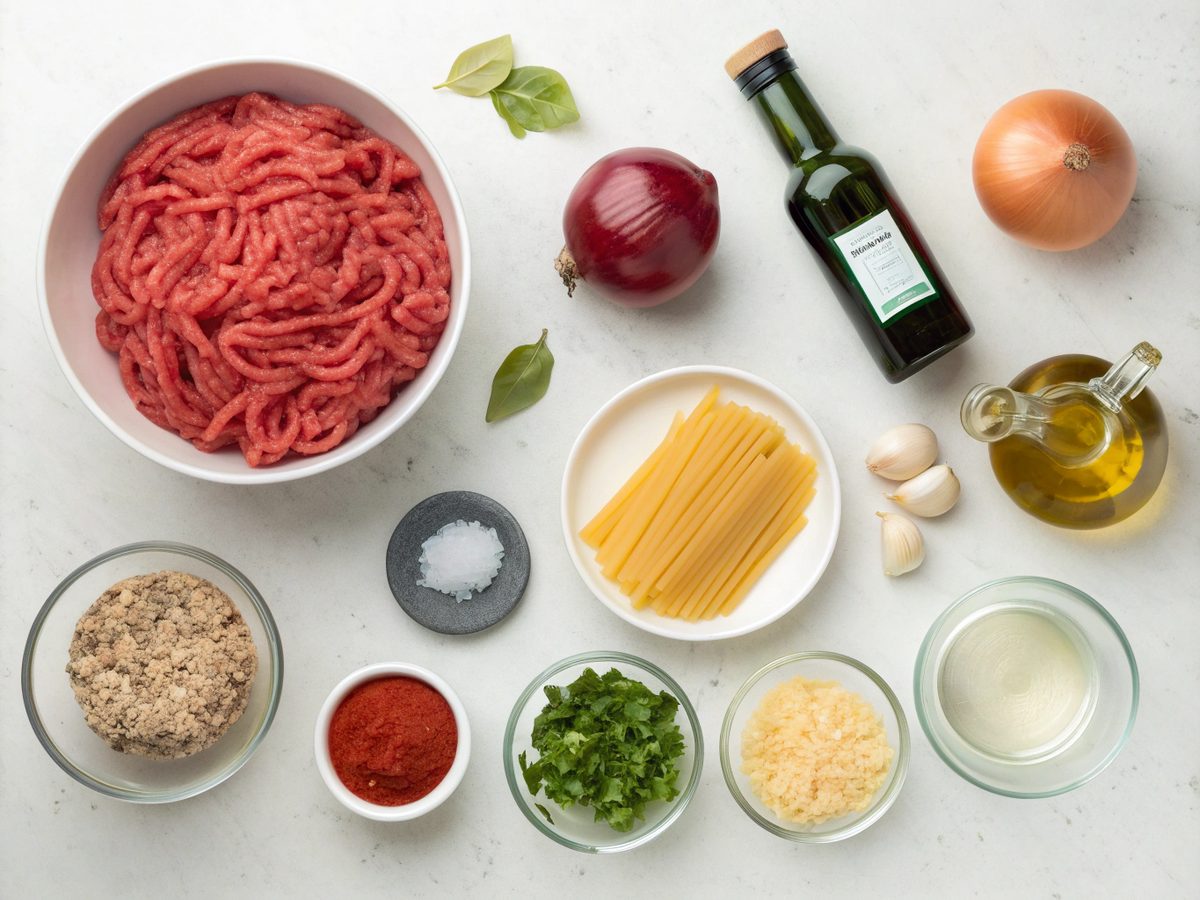Image showing the ingredients for Tipsy Italian Beef Pasta.