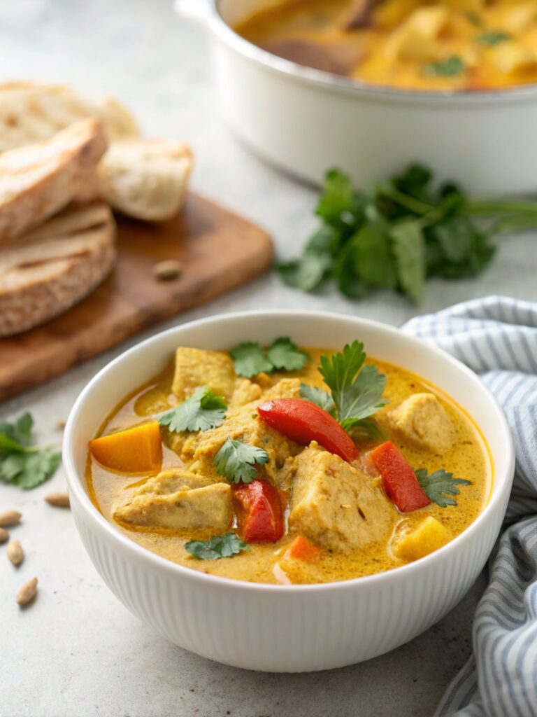 Instant Pot Coconut Chicken Curry served in a bowl, garnished with cilantro