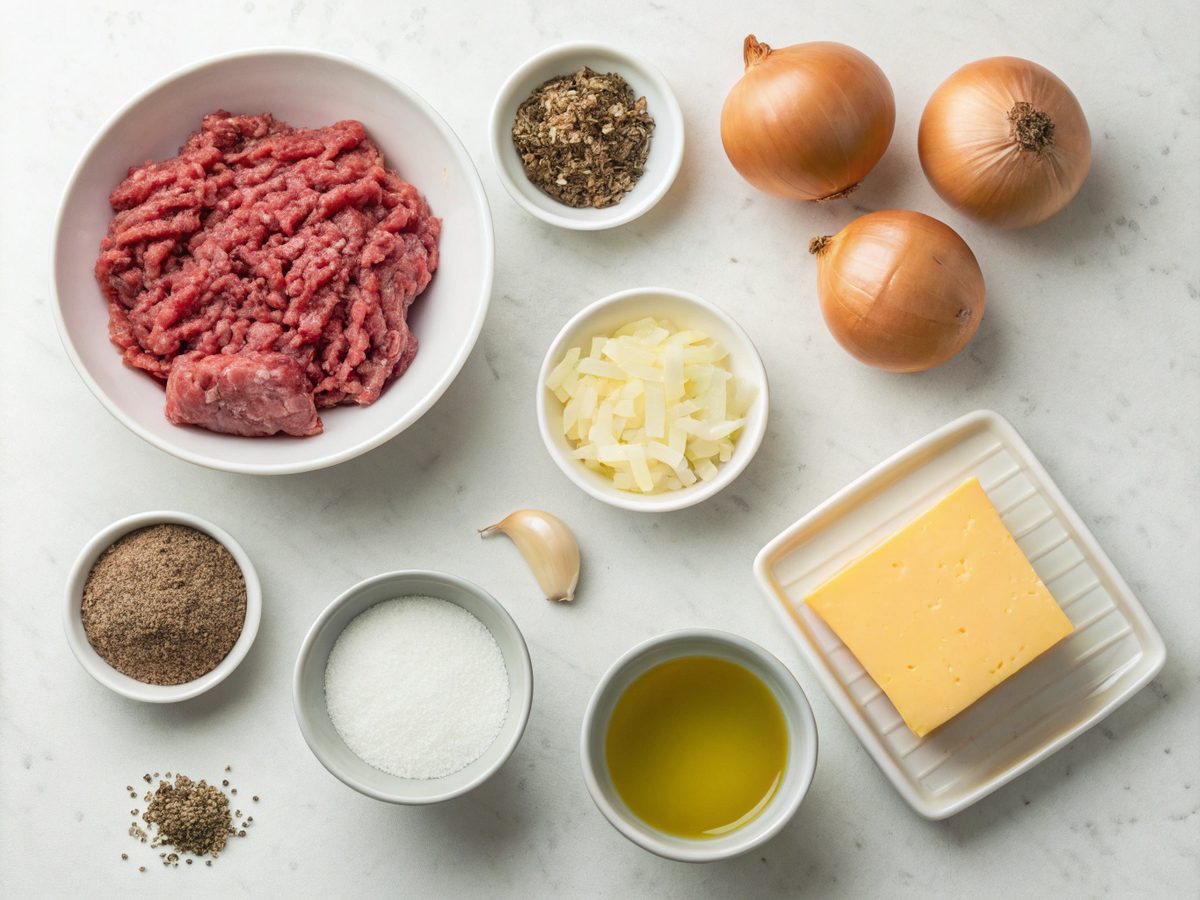 Ingredients for keto cheeseburger soup neatly arranged
