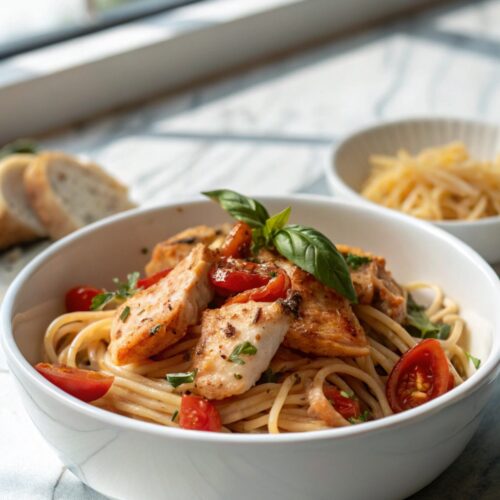 Deliciously creamy Marry Me Chicken Pasta presented in an inviting serving
