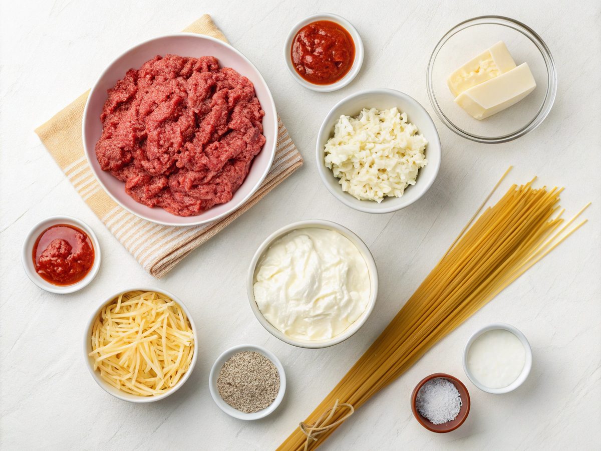 Ingredients for making Million Dollar Baked Spaghetti