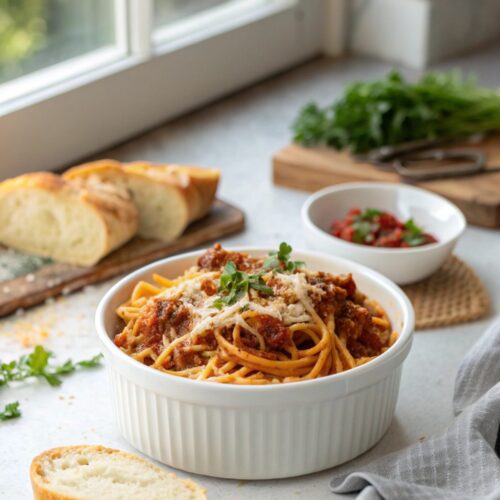 Million Dollar Baked Spaghetti beautifully served