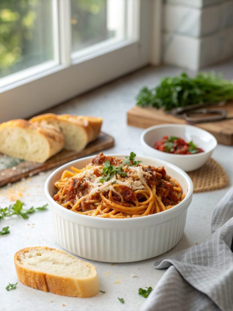 Million Dollar Baked Spaghetti beautifully served