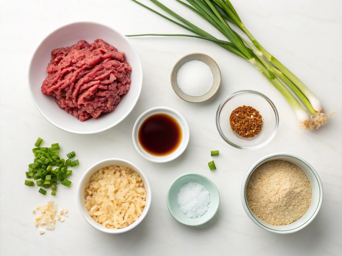 All ingredients laid out for making Mongolian Beef Meatballs.