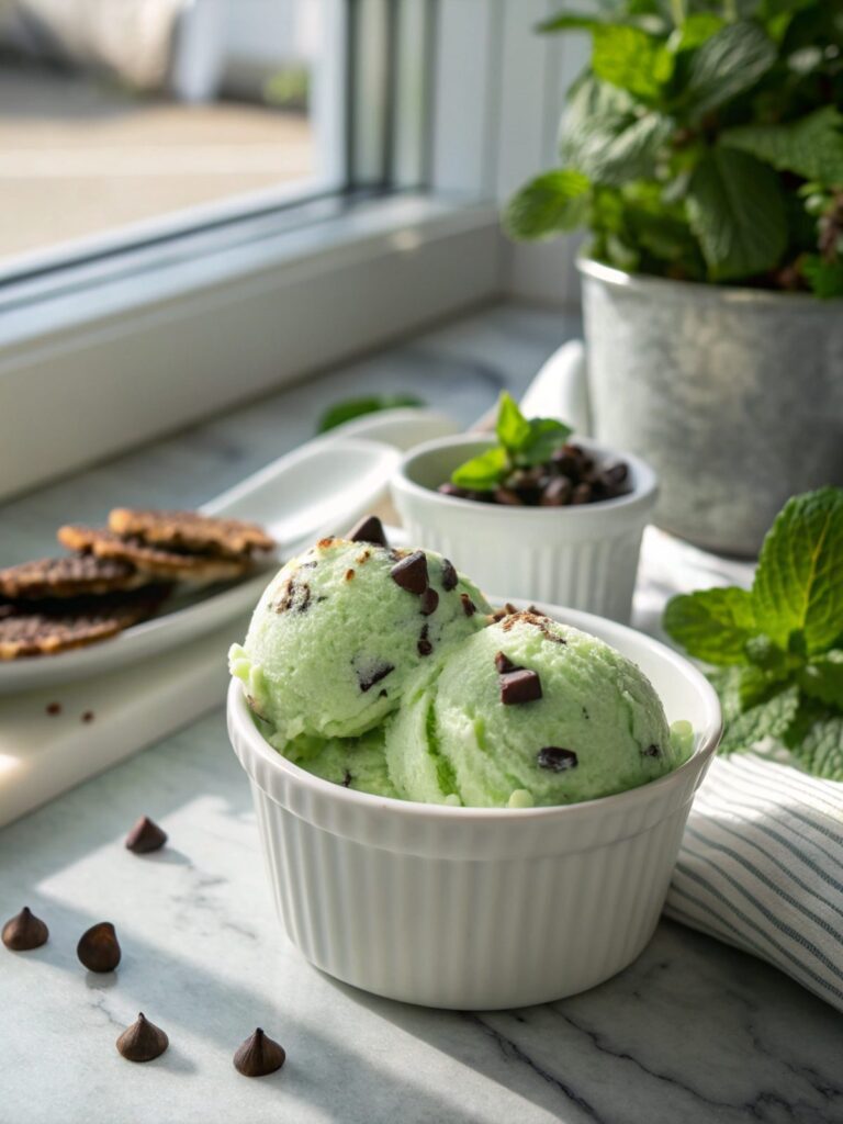 Featured image of Ninja Creami Mint Chocolate Chip Ice Cream served elegantly