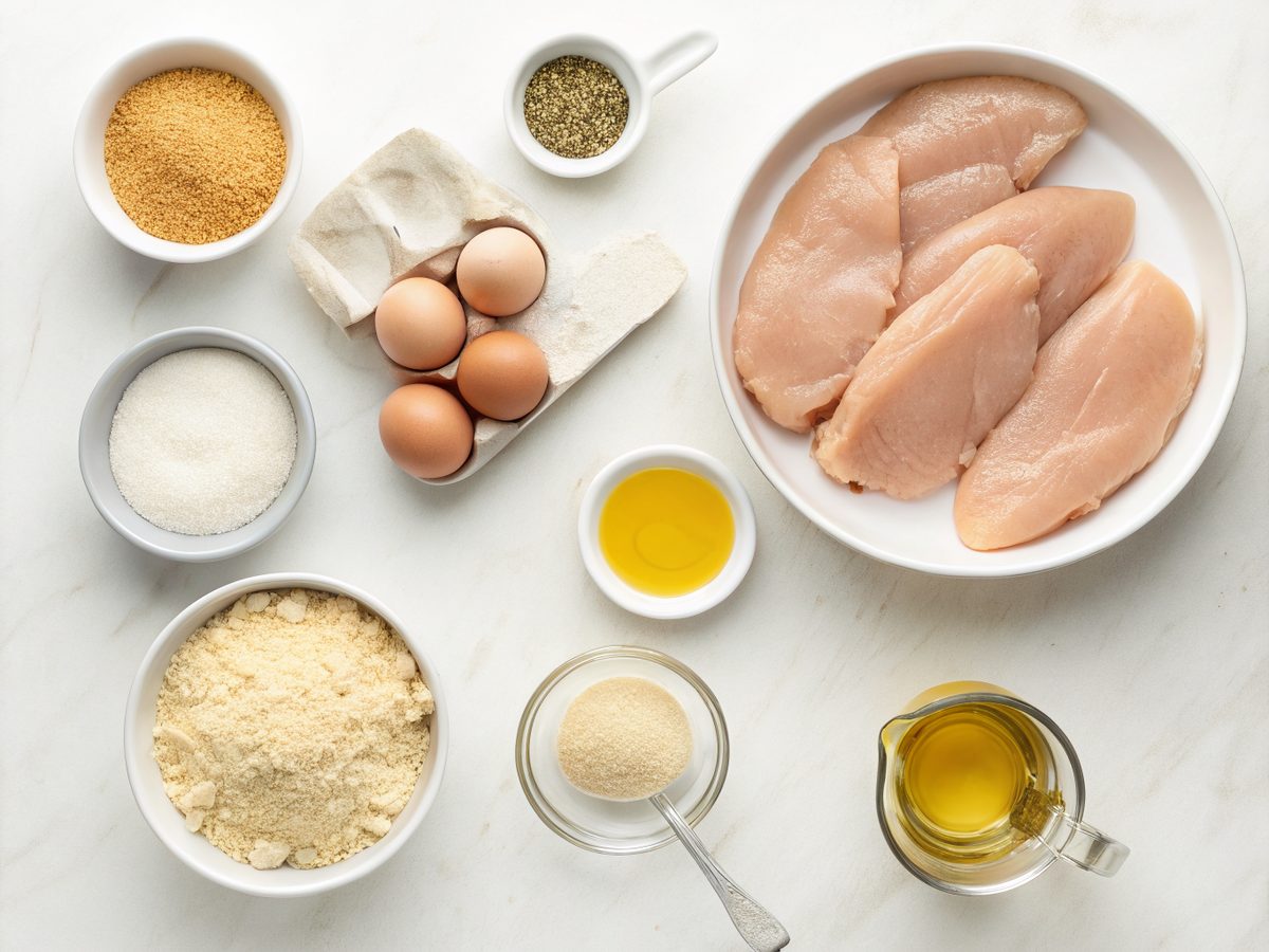 Illustrative display of ingredients for Panko crusted chicken