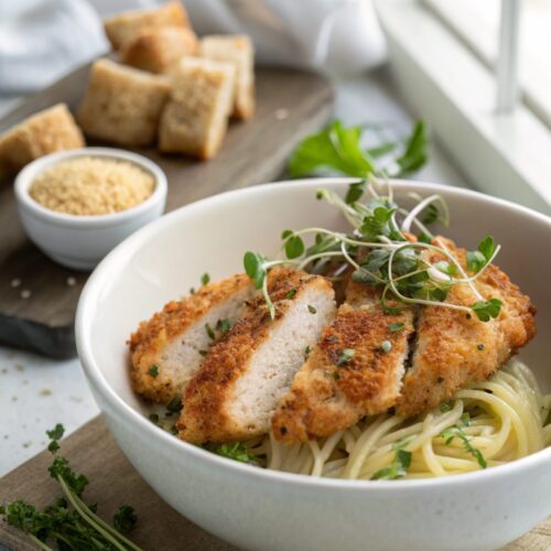 Deliciously crispy Panko crusted chicken served hot and fresh