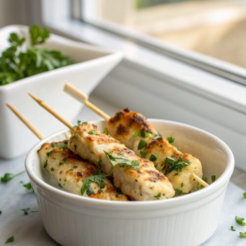 Delicious lunch or dinner of ranch garlic parmesan chicken skewers