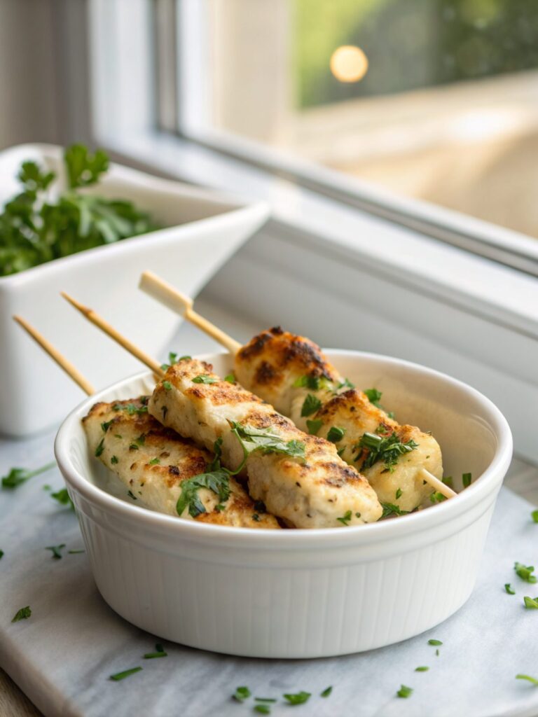 Delicious lunch or dinner of ranch garlic parmesan chicken skewers