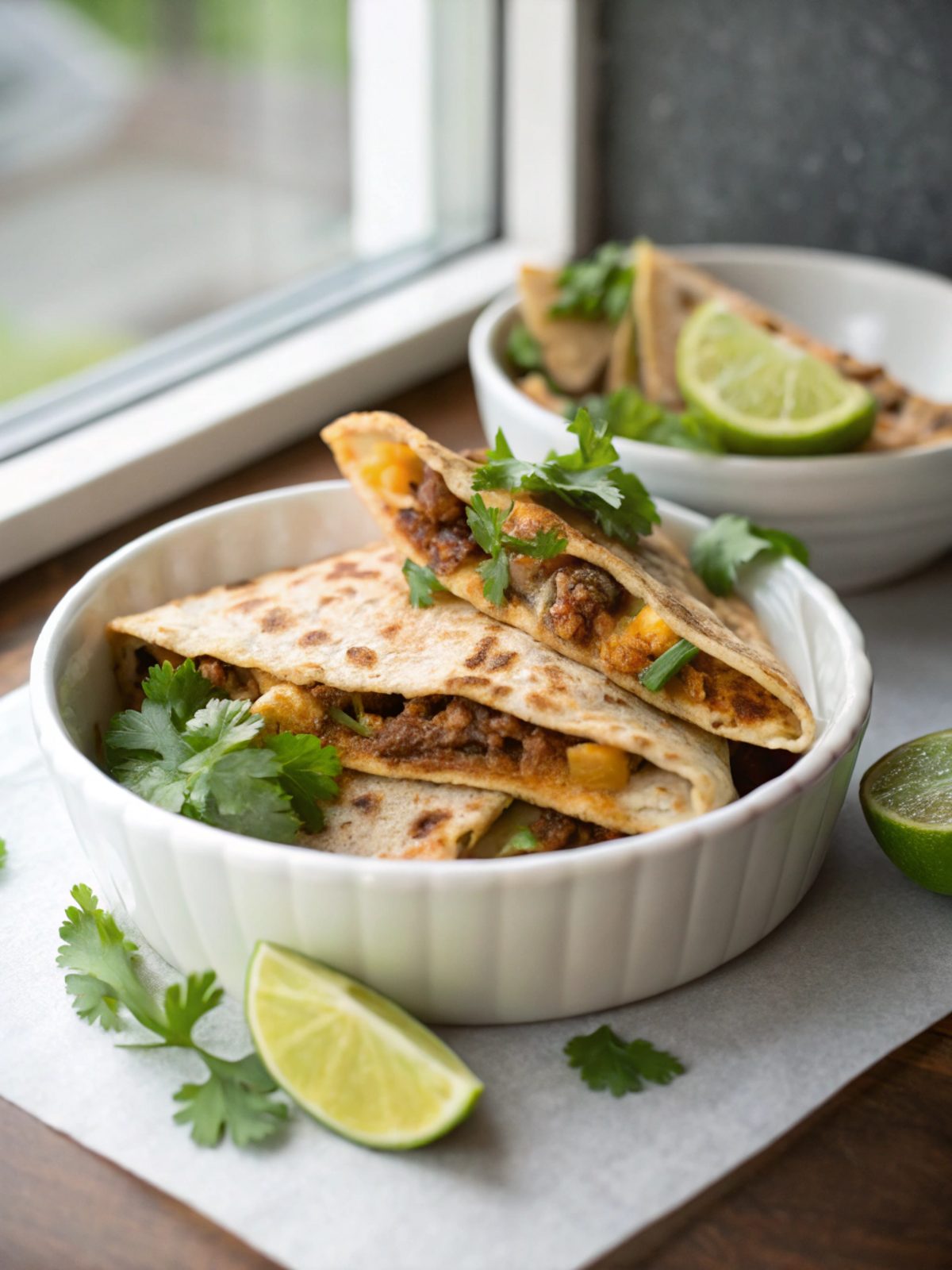 Delicious Smashburger Quesadillas served with fresh toppings.