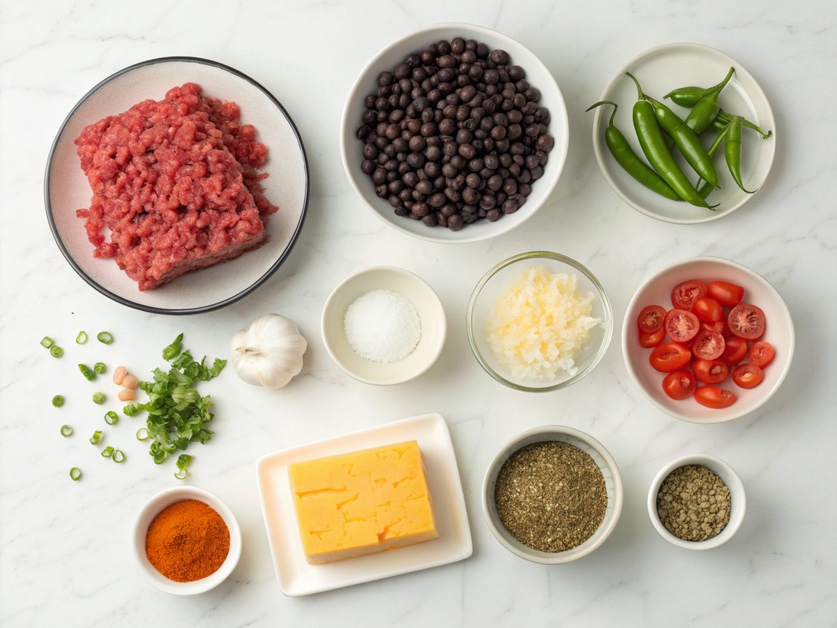 Ingredients for Texas Tamale Pie Recipe organized for cooking.