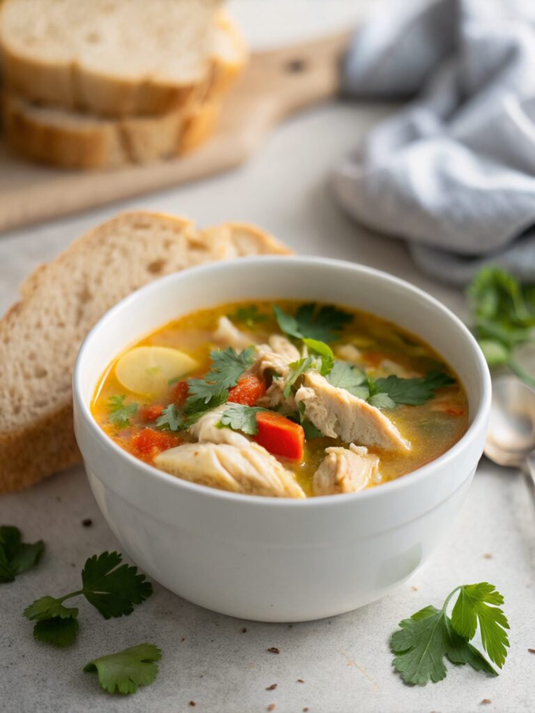 Featured image showing a delicious bowl of Thai Ginger Chicken Soup.