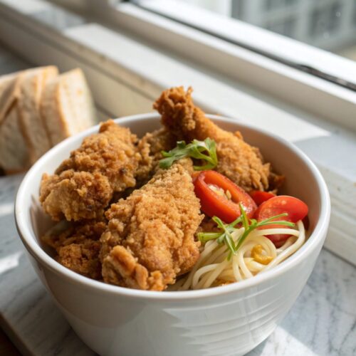 SEO-friendly alt text describing the featured image, including the crispy fried chicken recipe